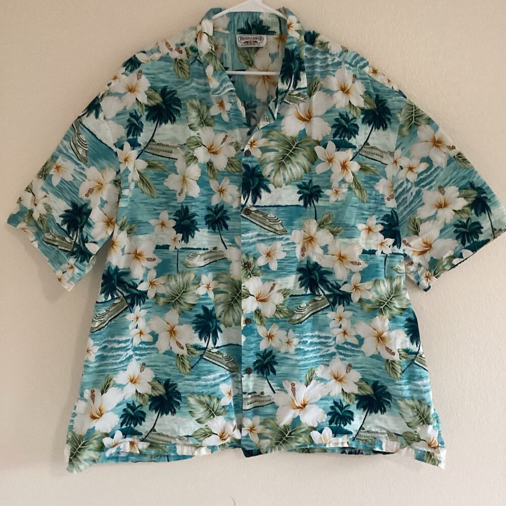Pacific Legend Apparel Men’s Hawaiian Shirt Size 4XL Blue Floral Cruise Print